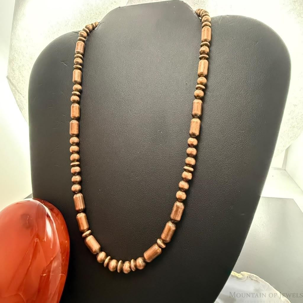 Southwestern Style 6-12mm Round,Saucer,Cylinder Copper Navajo Pearl 18" Necklace For Women