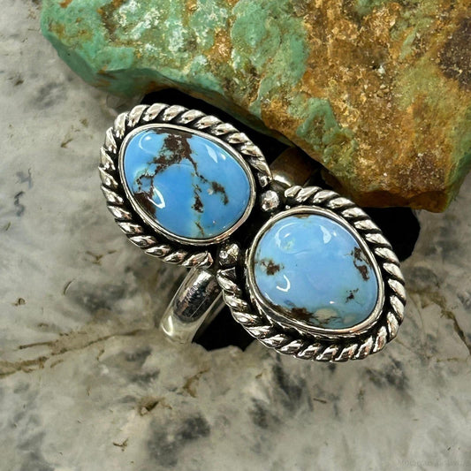 Sterling Silver Southwestern Style 2 Golden Hill Turquoise Ring Size 8.75 For Womenize