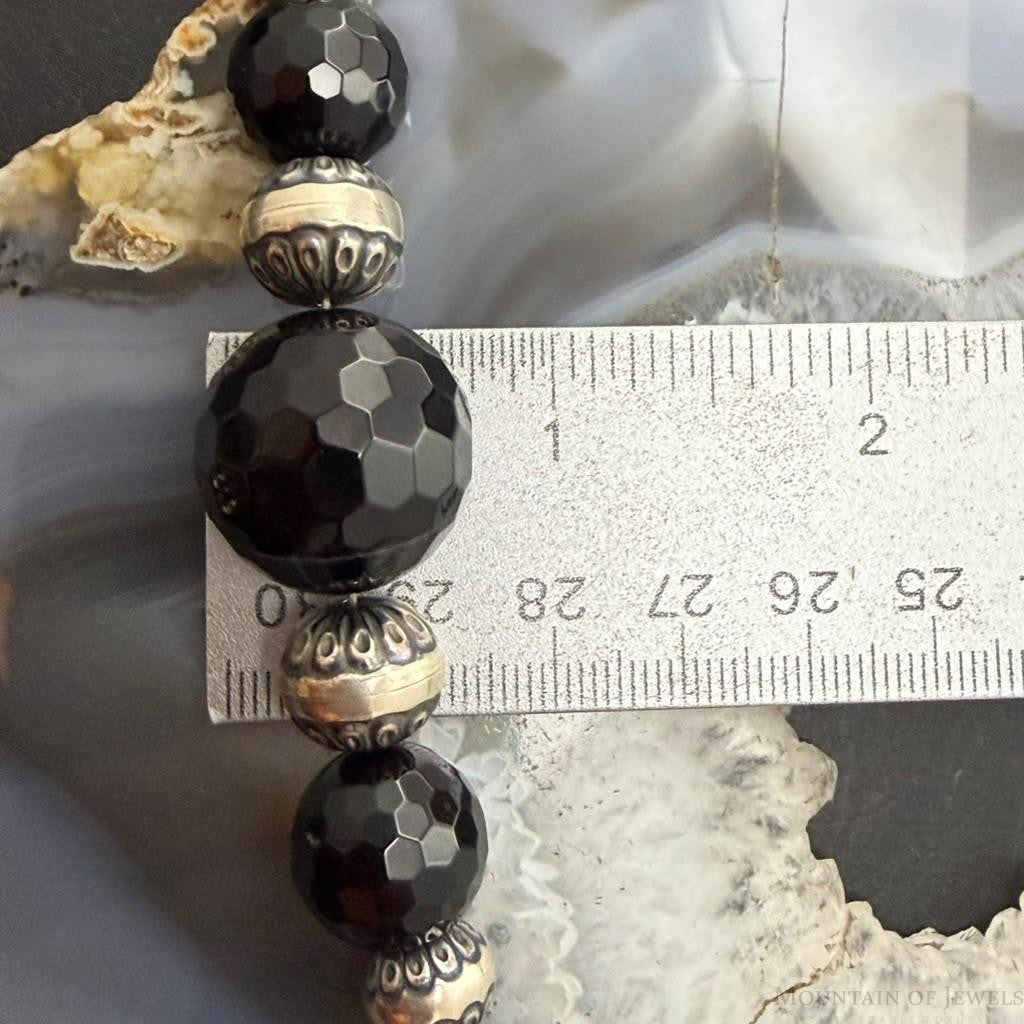 Carolyn Pollack Sterling Rounded & Faceted Onyx Beads Braided Leather Necklace For Women