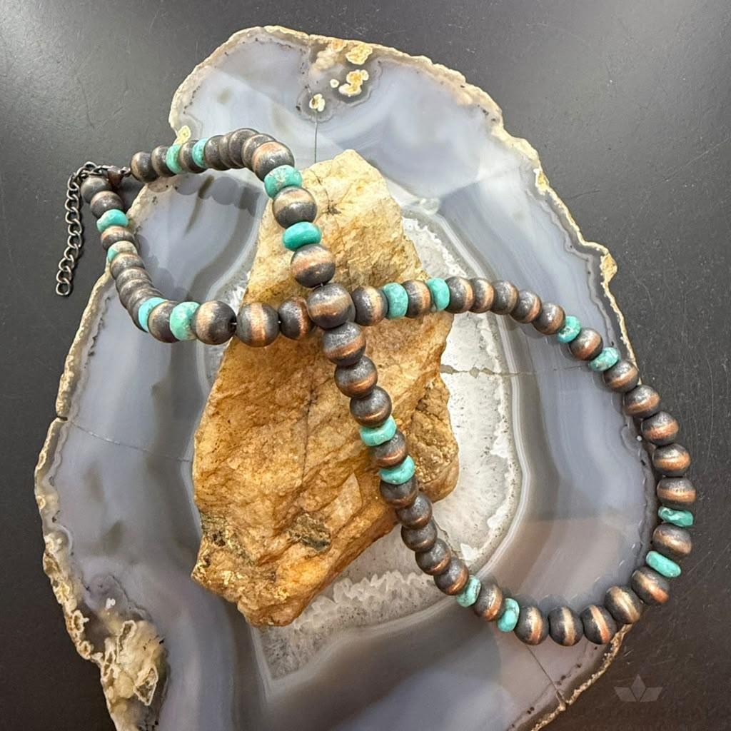 Southwestern Style 8mm Copper Navajo Pearl Round & Turquoise 18"-20" Necklace