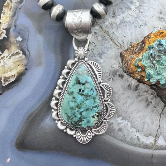 Sterling Silver Southwestern Style Teardrop Royston Turquoise Decorated Pendant For Women