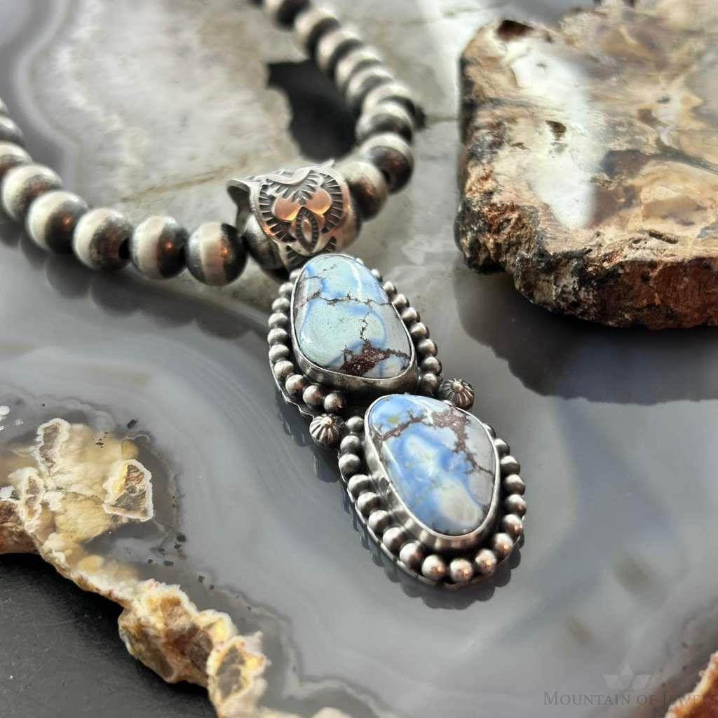 Native American Sterling Silver Double Golden Hill Turquoise Pendant For Women