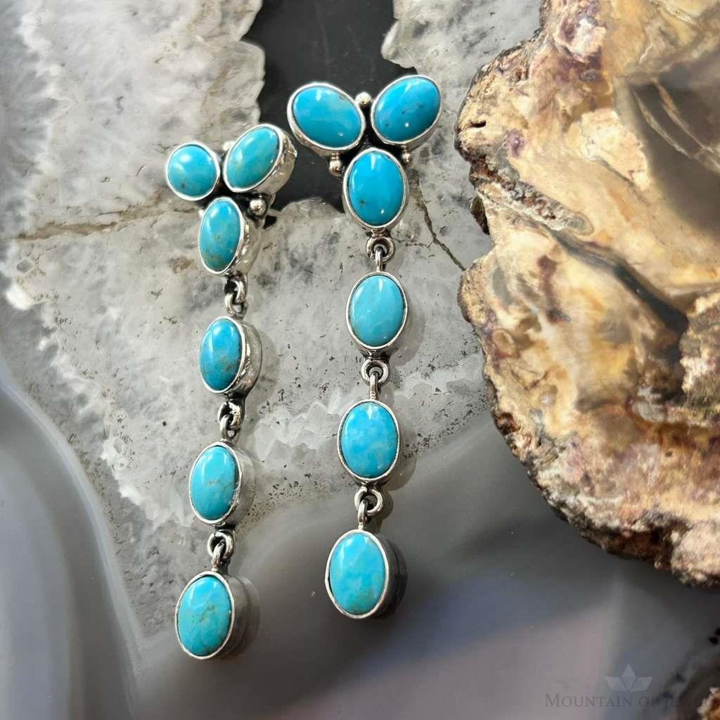 Native American Sterling Silver Turquoise Cluster Post Earrings For Women