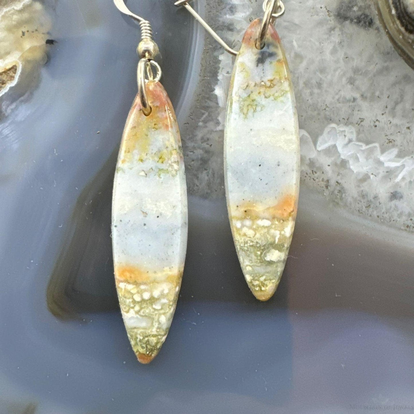 Sterling Silver Marquise Ocean Jasper Slab Dangle Earrings For Women #143