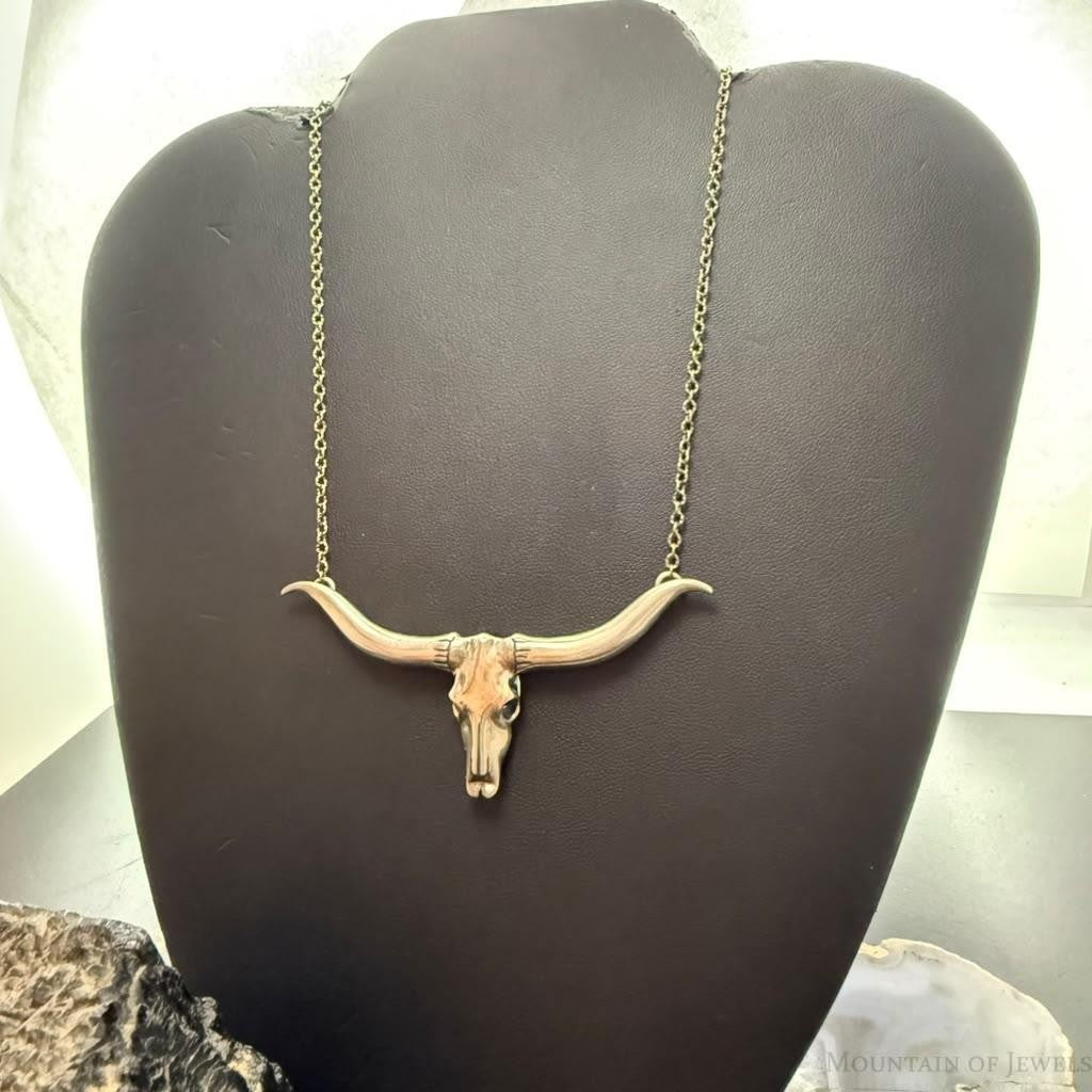 Carolyn Pollack Sterling Silver Longhorn Skull On Chain Link Necklace For Women