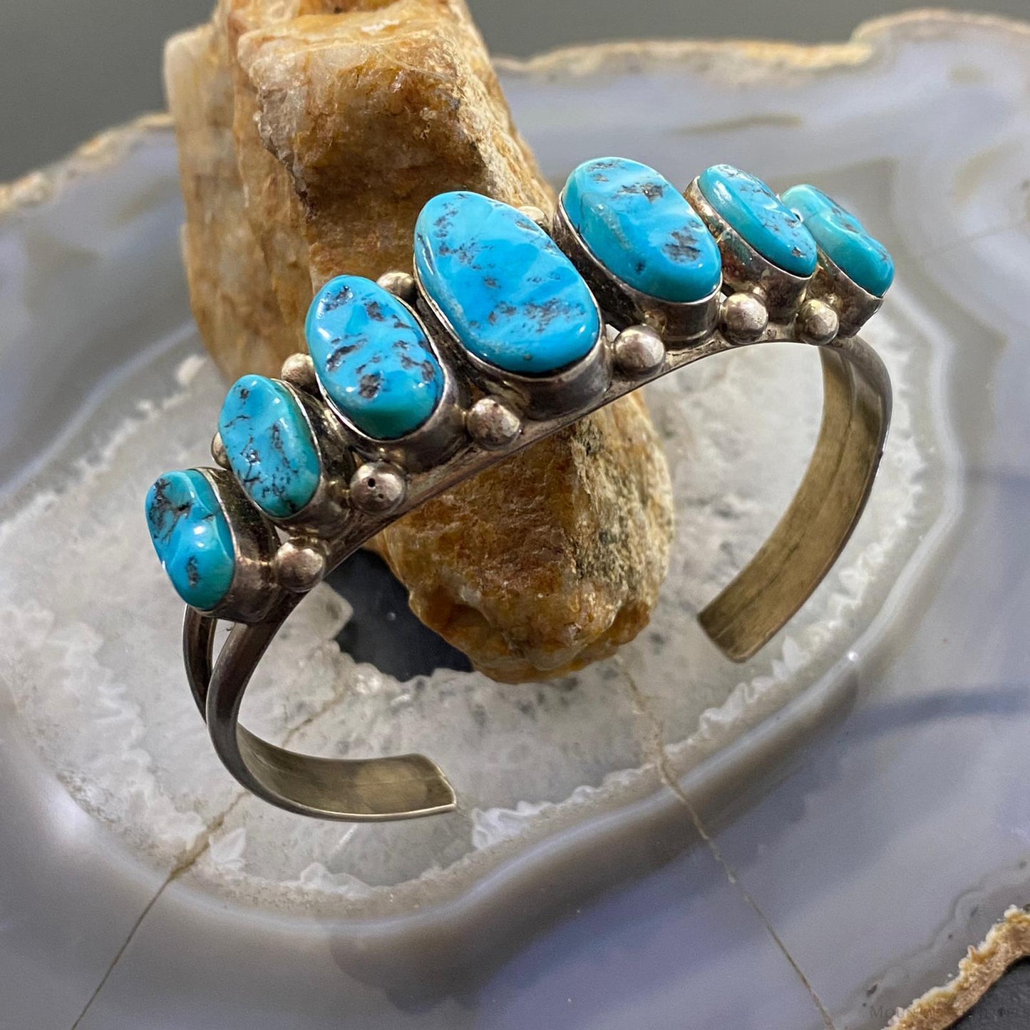 Ramona Loloma Vintage Native American Sterling Silver Graduated Turquoise Unisex Bracelet