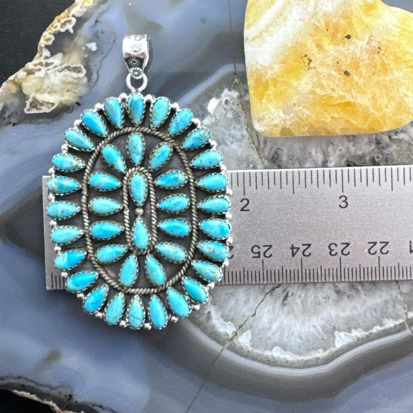 Sterling Silver Southwestern Style Turquoise Decorated Large Cluster Pendant For Women