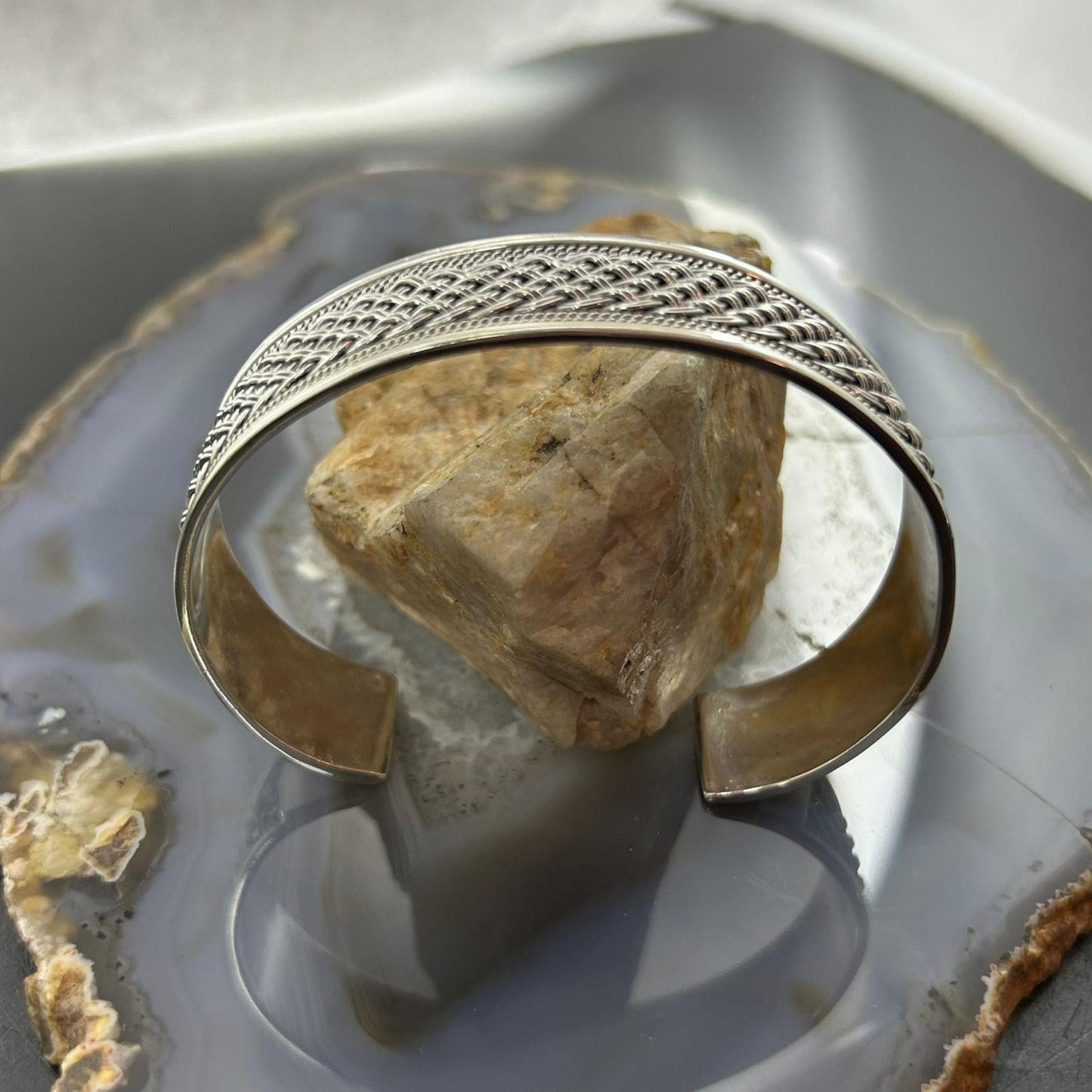 Sterling Silver Woven Flexible & Adjutable Decorated Fashion Bracelet For Women