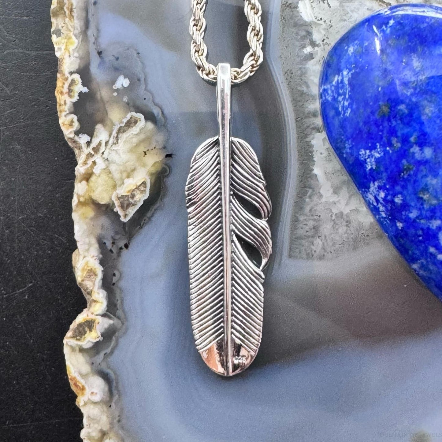 Sterling Silver Southwestern Style Long Unisex Feather Pendant