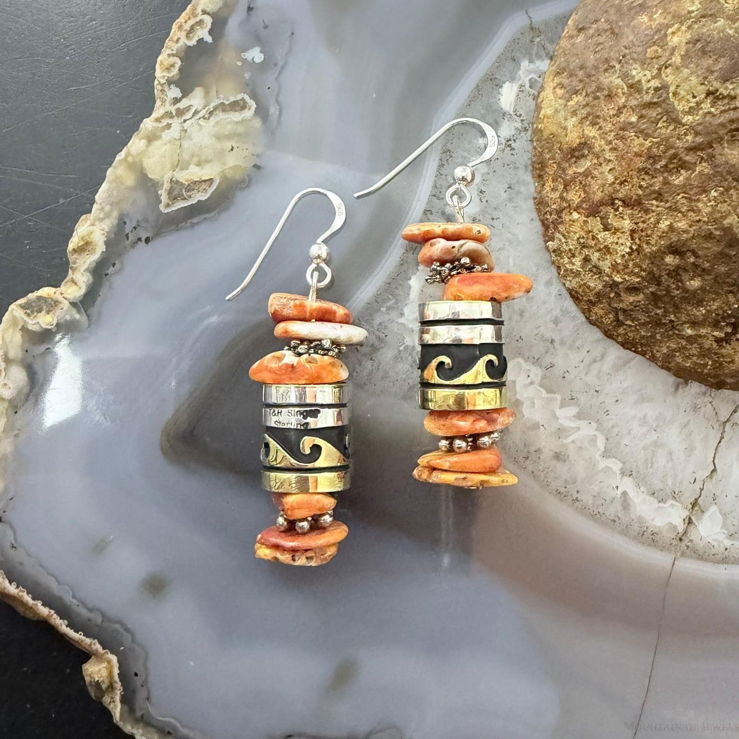 Tommy & Rosita Singer Sterling Silver Orange Spiny Oyster Beads Dangle Earrings For Women