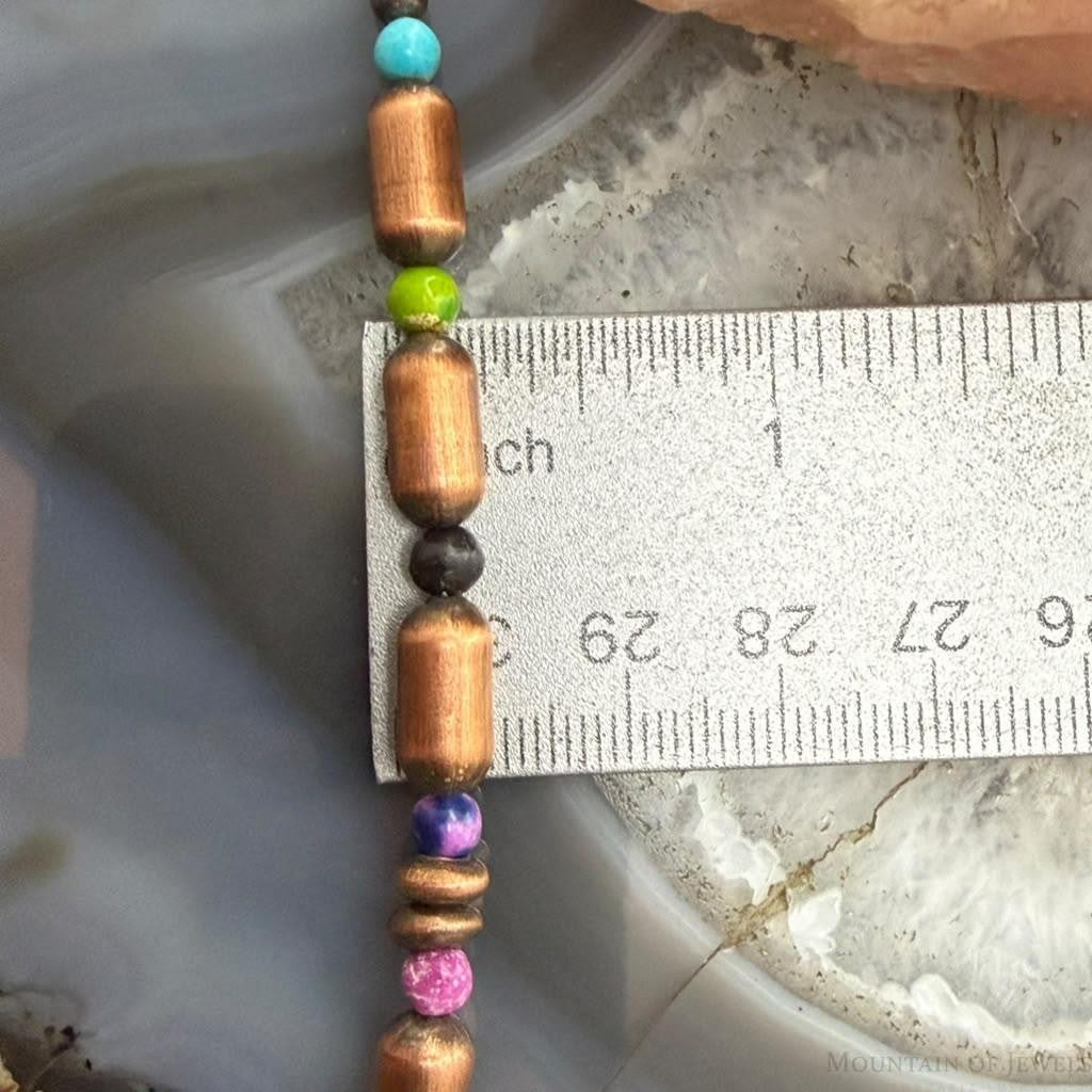 Southwestern Style Copper Navajo Pearl Round &Cylinder w/Multistone 18" Necklace For Women