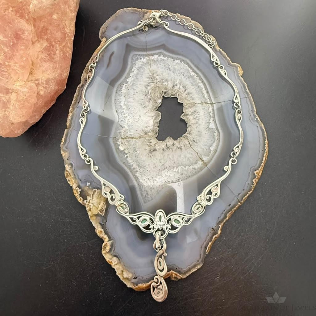 Carolyn Pollack Sterling Silver Round & Oval Variscite w/Enhancer Swirl Necklace For Women