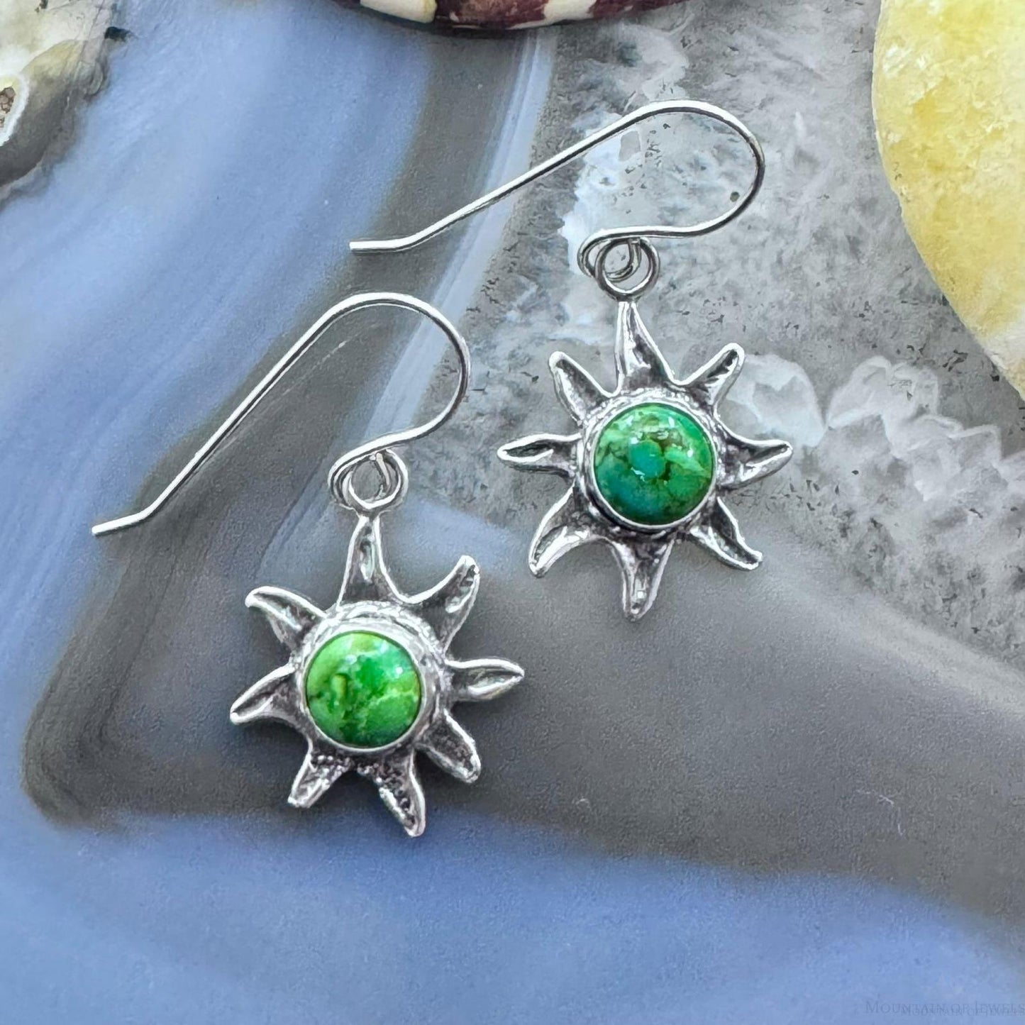 Sterling Silver Turquoise Flower Dangle Earrings For Women