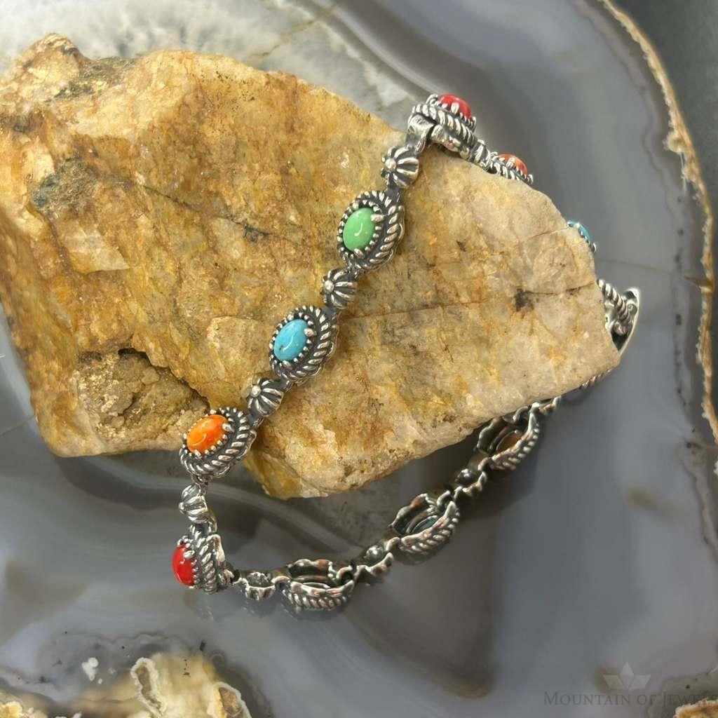 Carolyn Pollack Sterling Silver Multi Gemstone Decorated Link Bracelet For Women