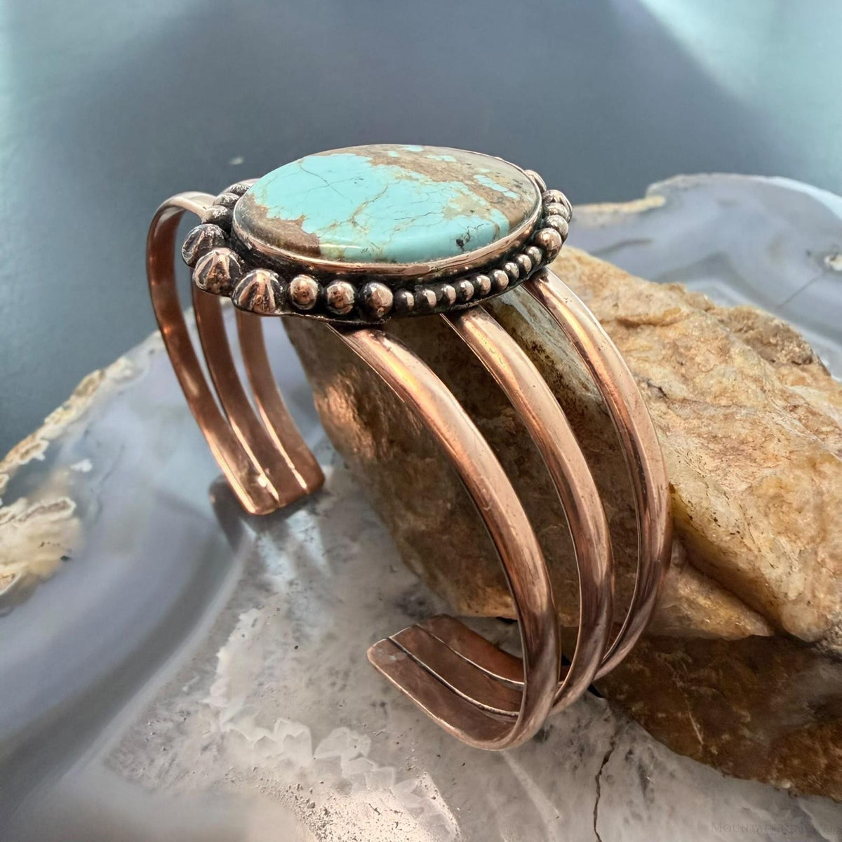 Copper Southwestern Style Oval Turquoise #8 Decorated Bracelet For Women