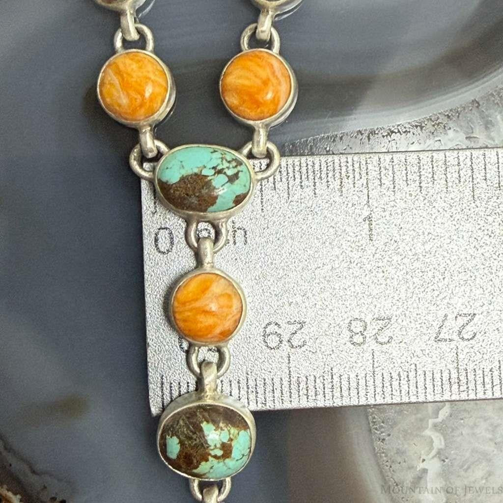 Sterling Silver Southwestern Style Turquoise & Spiny Oyster Lariat 24" Necklace For Women