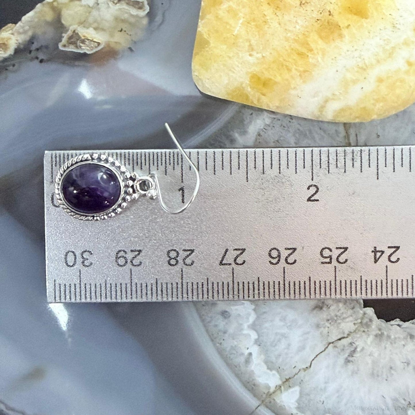 Sterling Silver Southwestern Style Oval Amethyst Dangle Earrings For Women