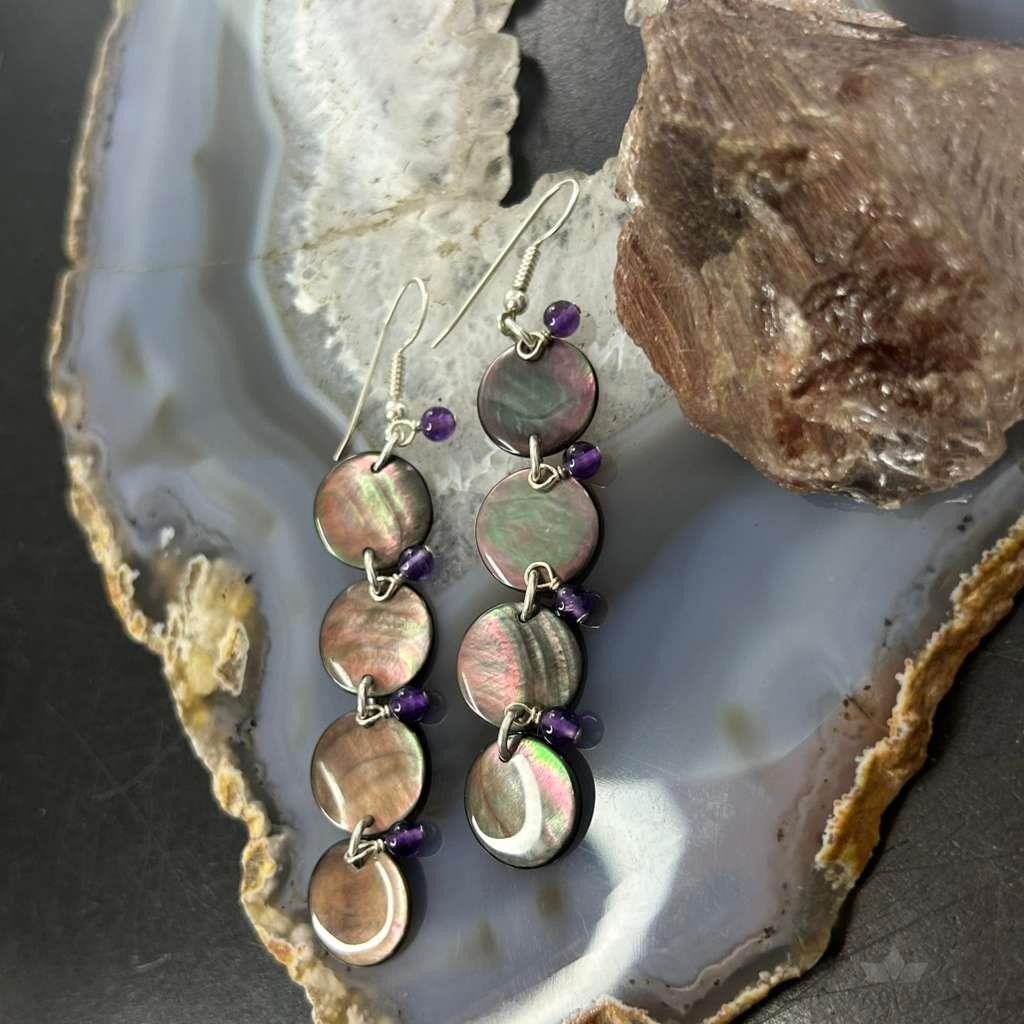 Carolyn Pollack Sterling Silver Brownish-Gray MOP & Amethyst Dangle Earrings For Women