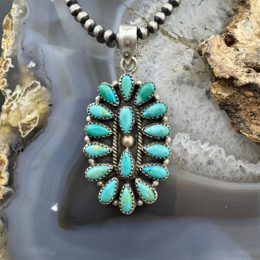 Sterling Silver Southwestern Style Turquoise Decorated Cluster Pendant For Women