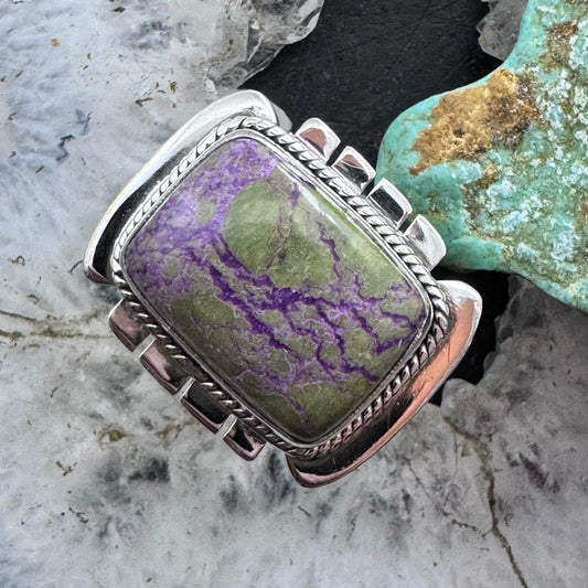 Sterling Silver Southwestern Style Stichtite Bar Ring Size 8.75 For Women