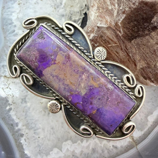 Gilbert Nez Native American Sterling Silver Large Purple Daliah Ring Size 7.75 For Women