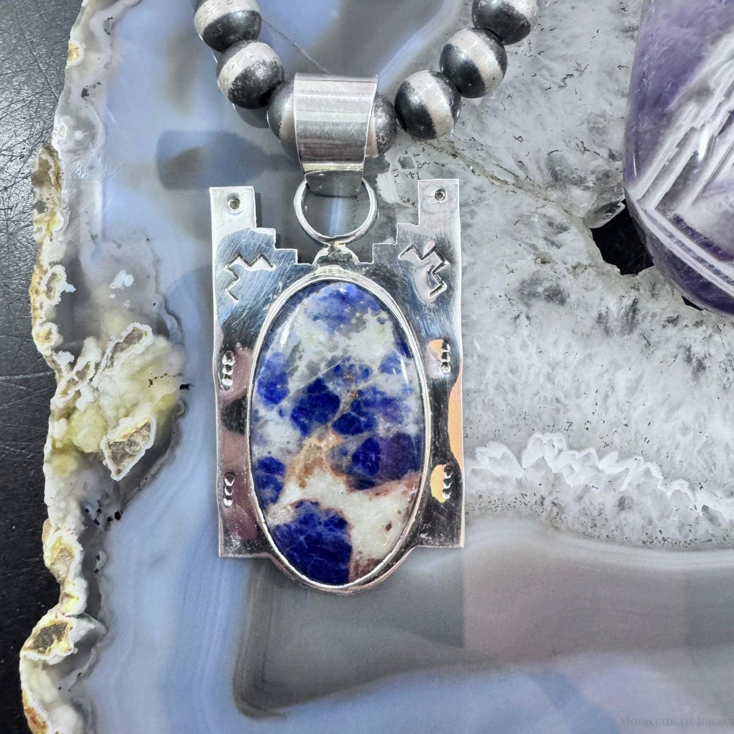 Frank Chavez Native American Sterling Silver Oval Sodalite Unisex Pendant