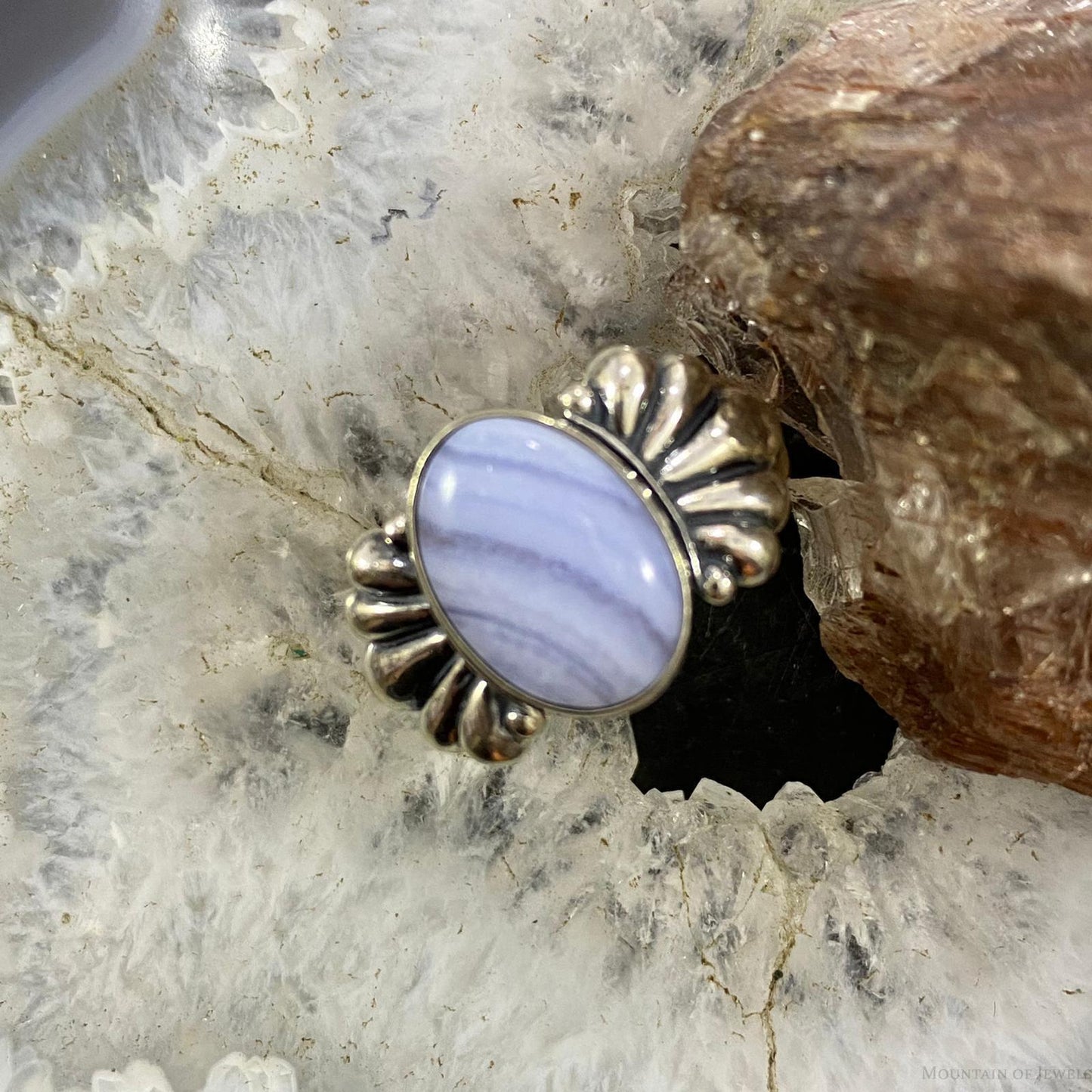 Carolyn Pollack Southwestern Style Sterling Silver Oval Blue Lace Agate Ring Sizes Variety