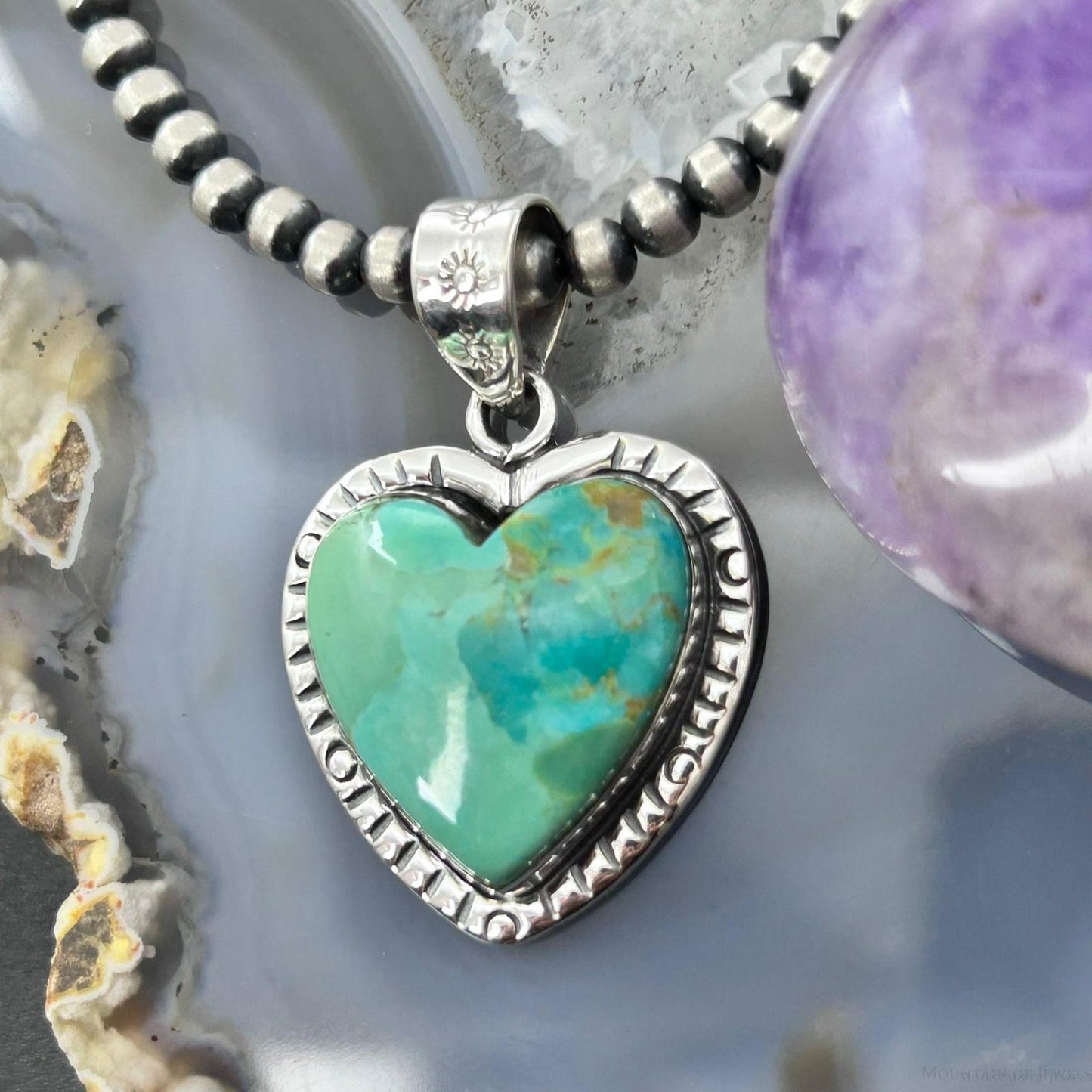 Sterling Silver Southwestern Style Turquoise Decorated Heart Pendant For Women