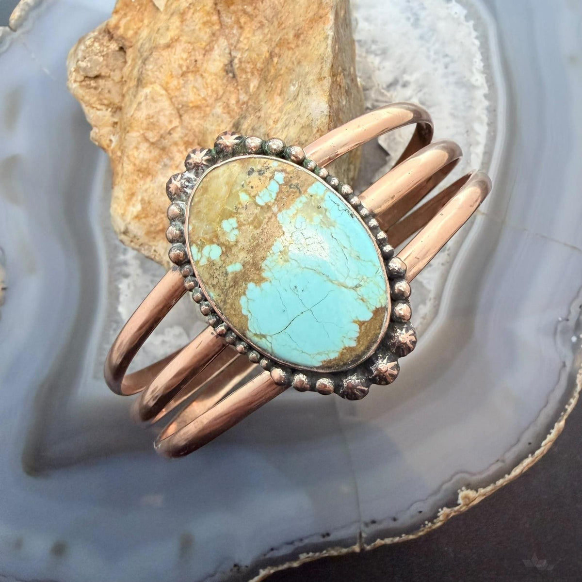 Copper Southwestern Style Oval Turquoise #8 Decorated Bracelet For Women