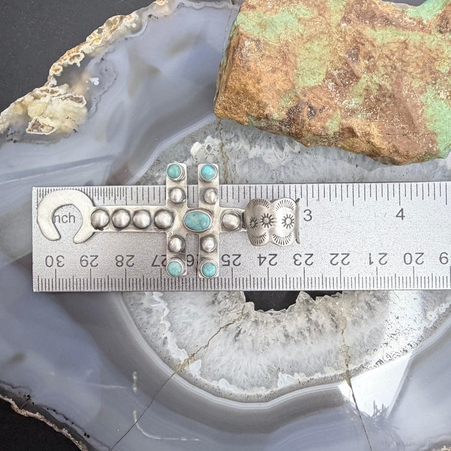 Sterling Silver Southwestern Style Cross with Turquoise Decorated Unisex Pendant