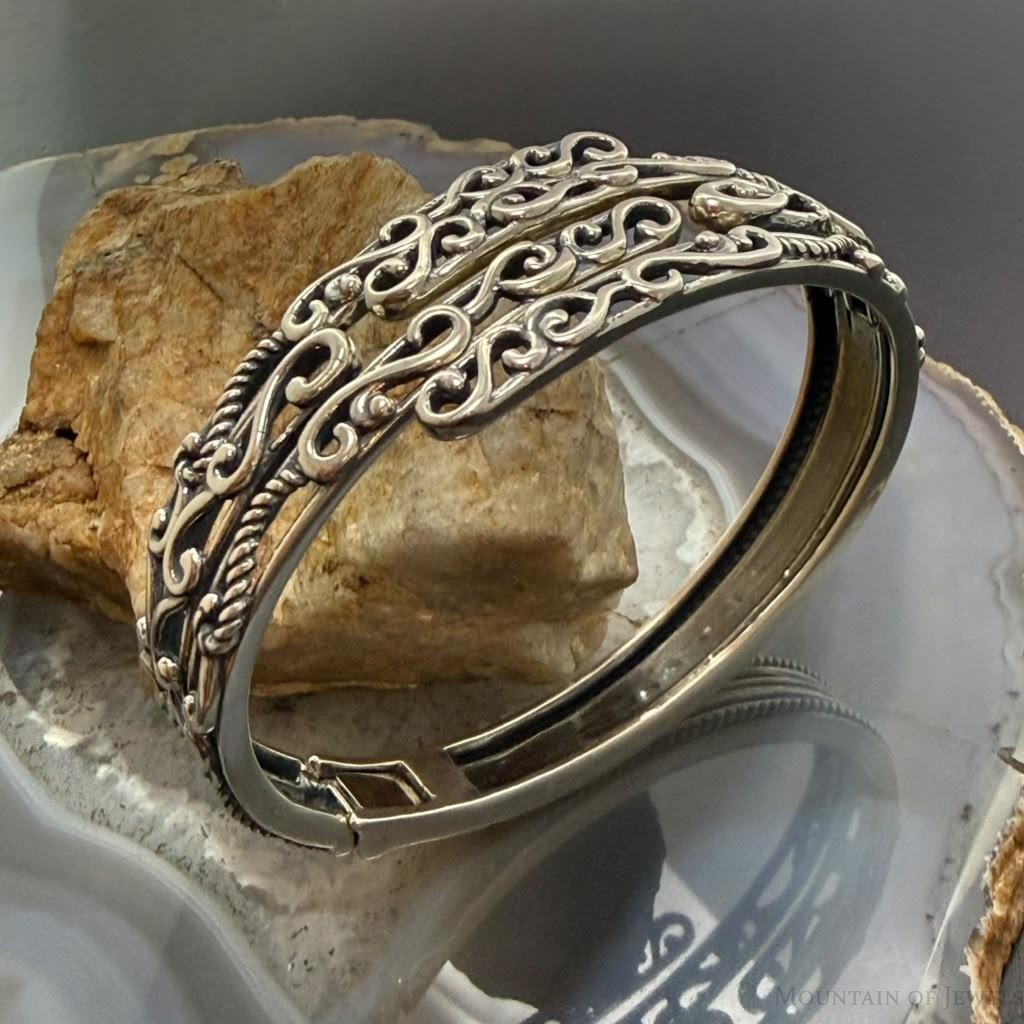 Carolyn Pollack Sterling Silver 4 Row Swirl Decorated Hinged Bracelet For Women