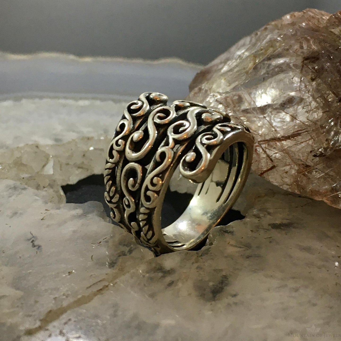 Carolyn Pollack Southwestern Style Sterling Silver Decorated Coil Ring For Women