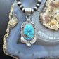 Sterling Silver Southwestern Style Large Egg-shape Kingman Turquoise Pendant For Women