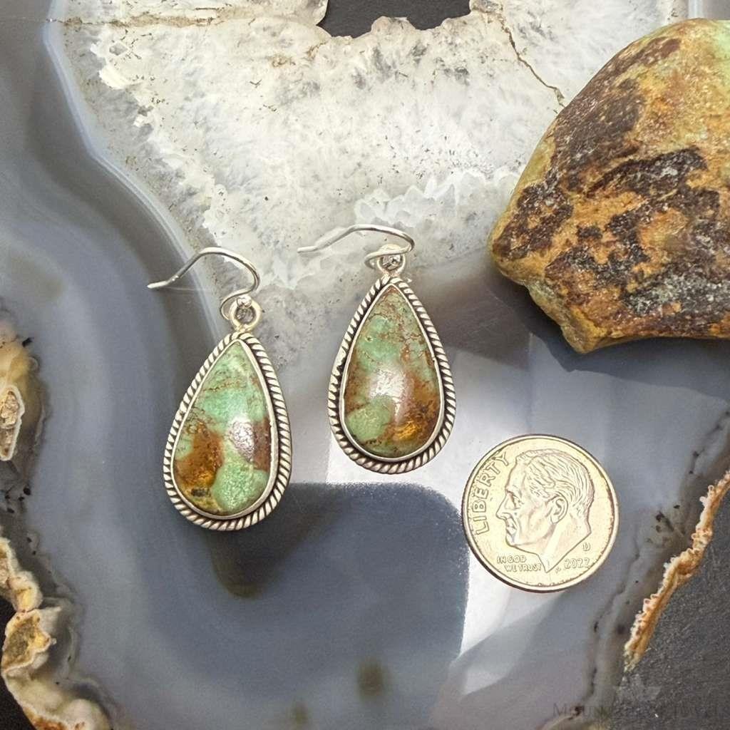 Sterling Silver Southwestern Style Teardrop Turquoise Dangle Earrings For Women #1