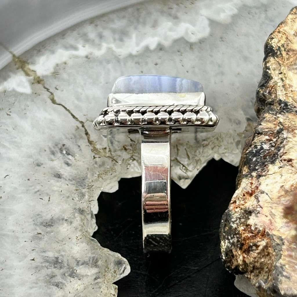 Sterling Silver Southwestern Style Square Blue Lace Agate Ring Size 7 For Women