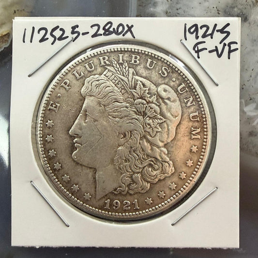 US 1921-S 90% Morgan Silver Dollar F-VF #112525-28OX