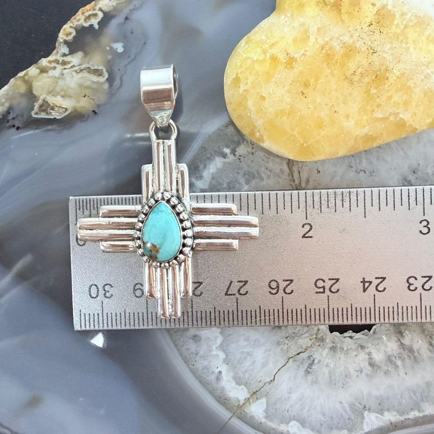 Sterling Silver Southwestern Style Teardrop Mohave Turquoise Unisex Zia Pendant
