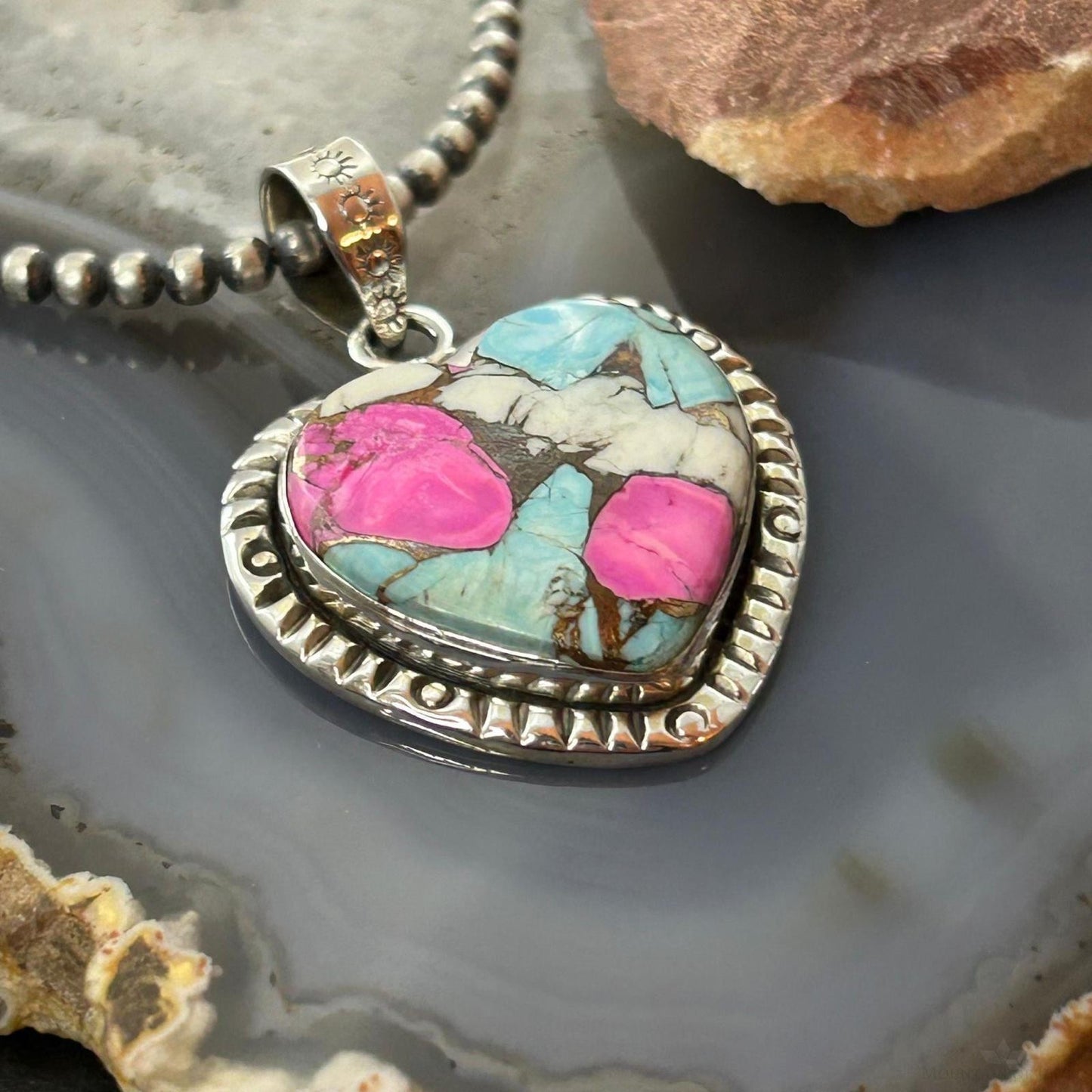 Sterling Silver Southwestern Style Cotton Candy Heart Pendant For Women #4