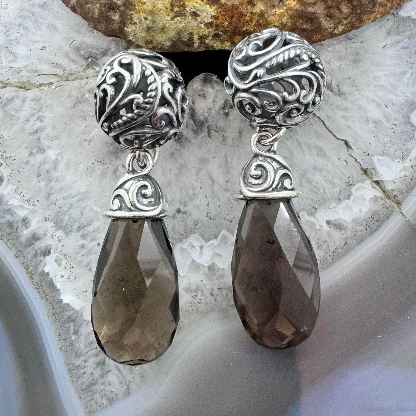 Carolyn Pollack Sterling Silver Faceted Pear Smoky Quartz Dangle Earrings For Women