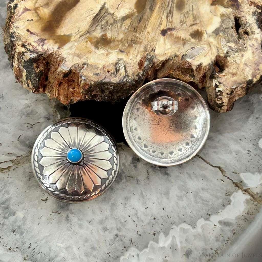 Native American Sterling Silver Concho w/Turquoise Dot Stud Earrings For Women
