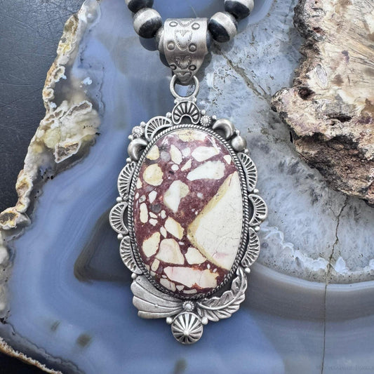 Sterling Silver Southwestern Style Elongated Oval Wild Horse Pendant For Women