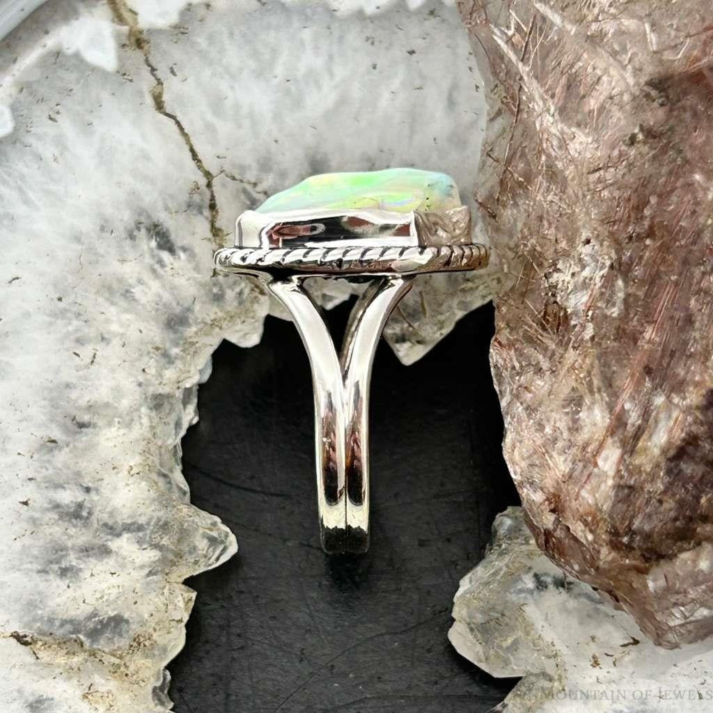 Sterling Silver Southwestern Style Natural Shape Opal Ring Size 7.25 For Women #1