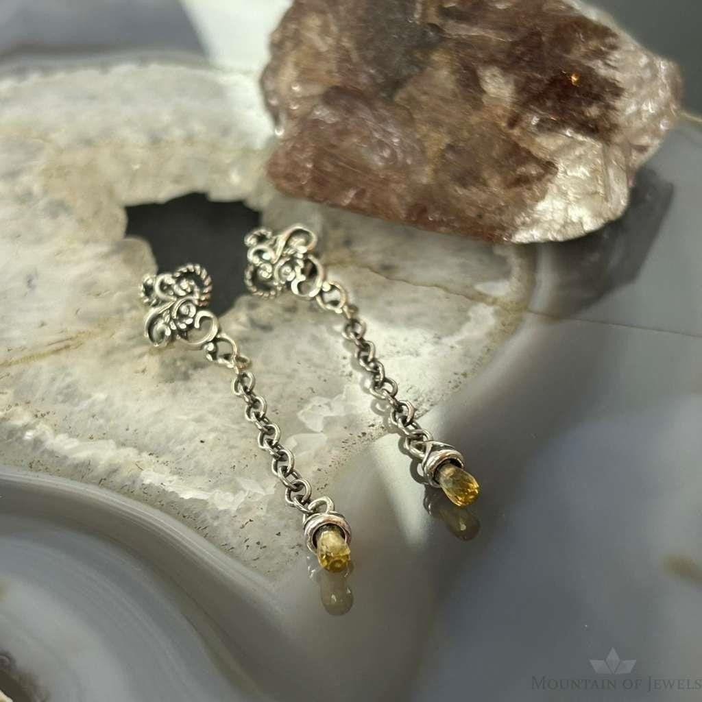 Carolyn Pollack Sterling Silver Faceted Citrine Long Dangle Earrings For Women