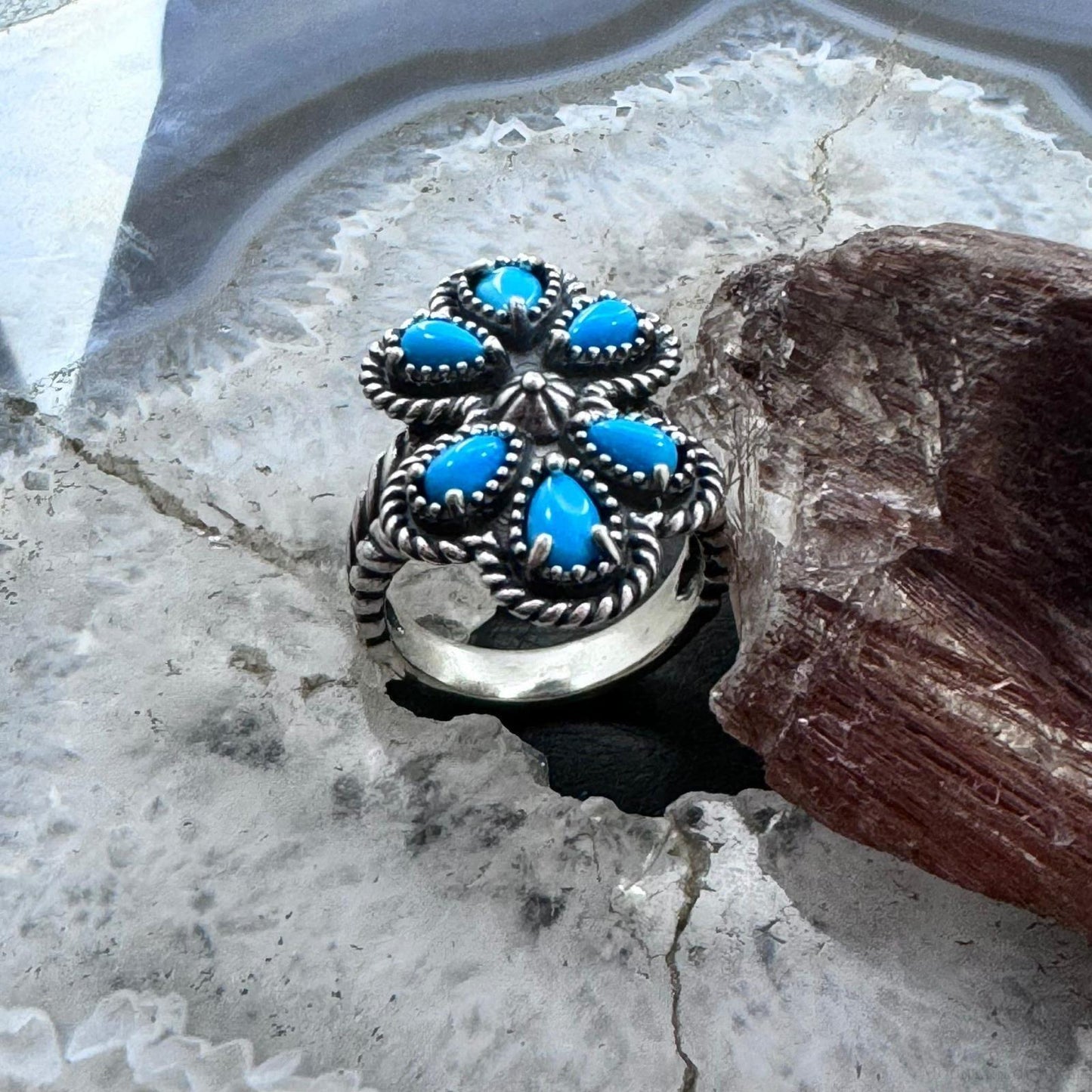 Carolyn Pollack Sterling Silver Sleeping Beauty Turquoise Cluster Ring Size 8 For Women