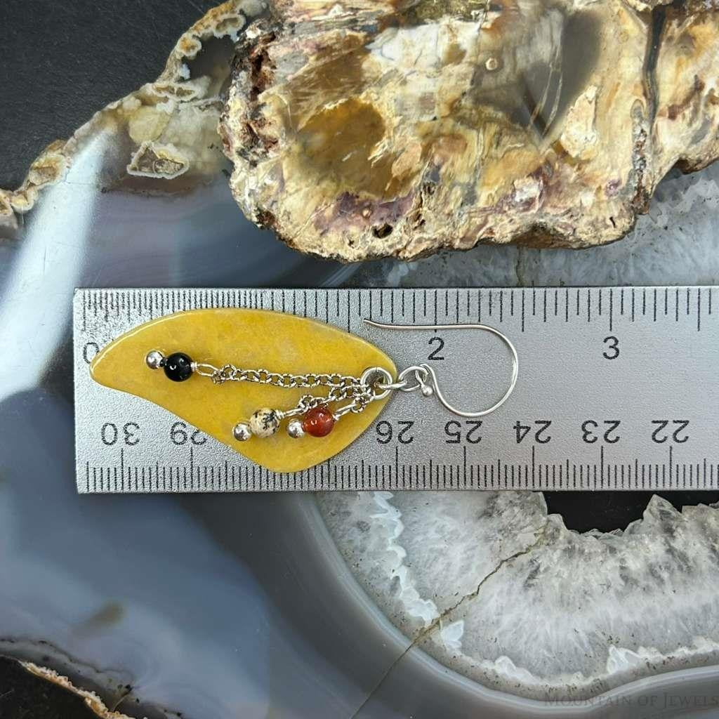 Carolyn Pollack Sterling Silver Yellow Jasper & Beads Slab Dangle Earrings For Women