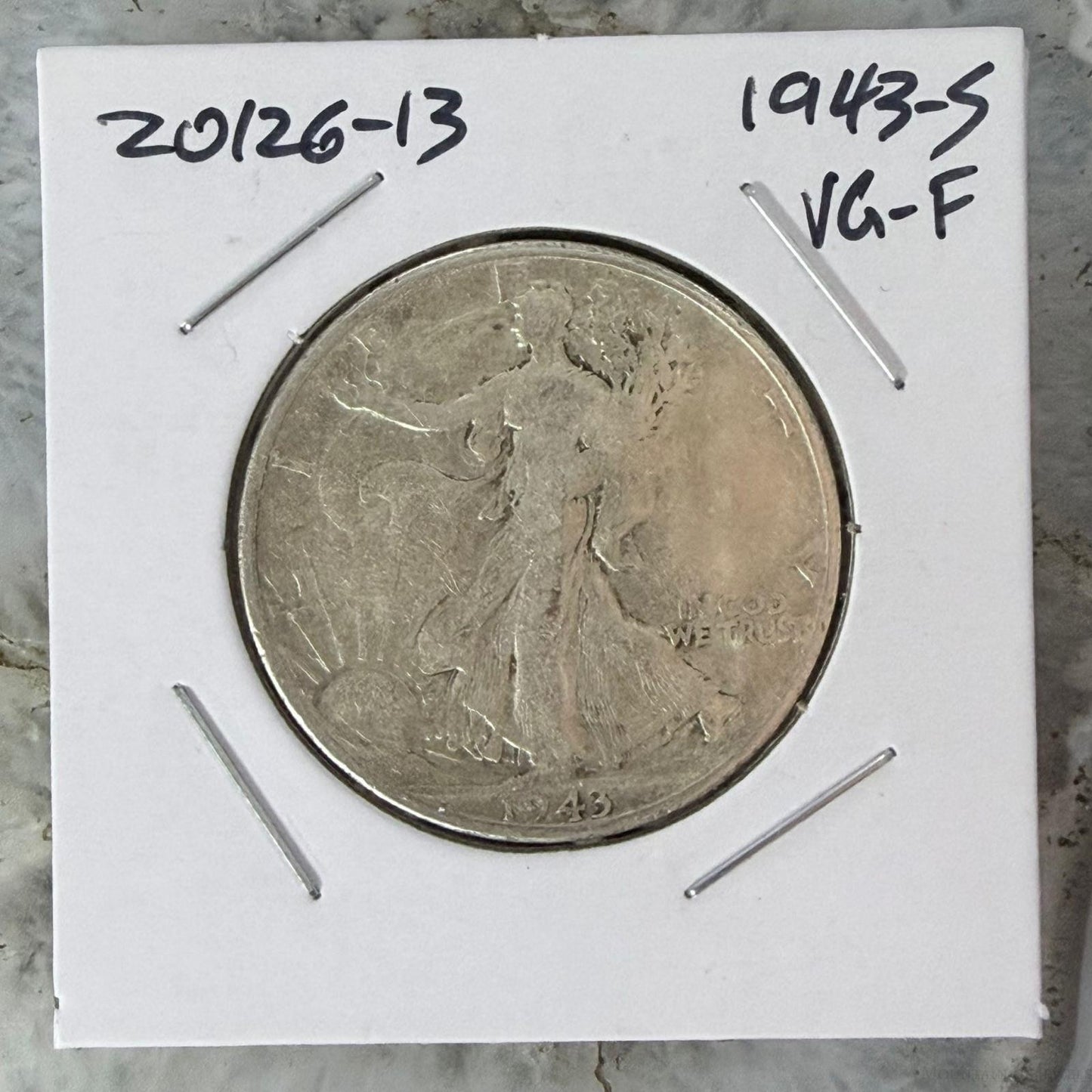 1943-S US Walking Liberty Half Dollar 90% Silver VG-F #20126-13