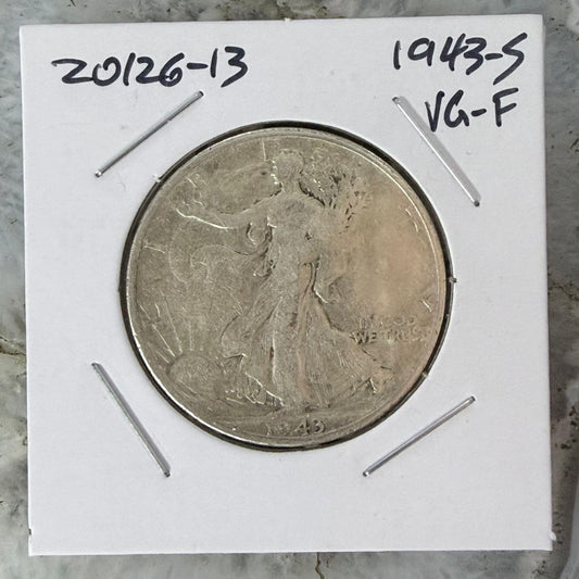 1943-S US Walking Liberty Half Dollar 90% Silver VG-F #20126-13