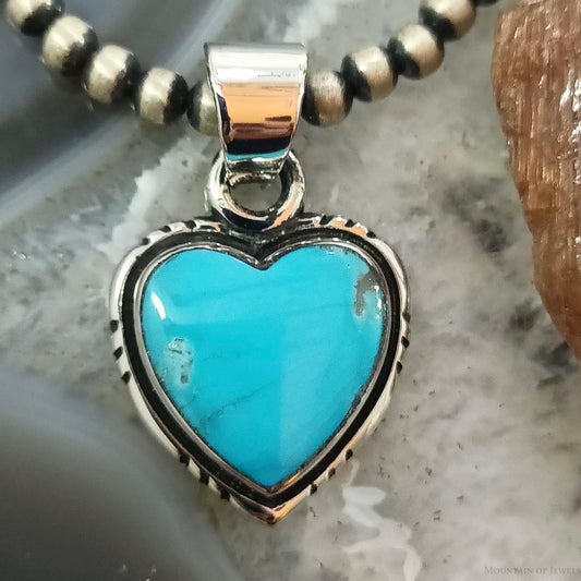 Native American Sterling Silver Kingman Turquoise Heart Pendant For Women #4
