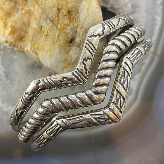 Carolyn Pollack Vintage Southwestern Style Sterling Silver Chevron Decorated Bracelet