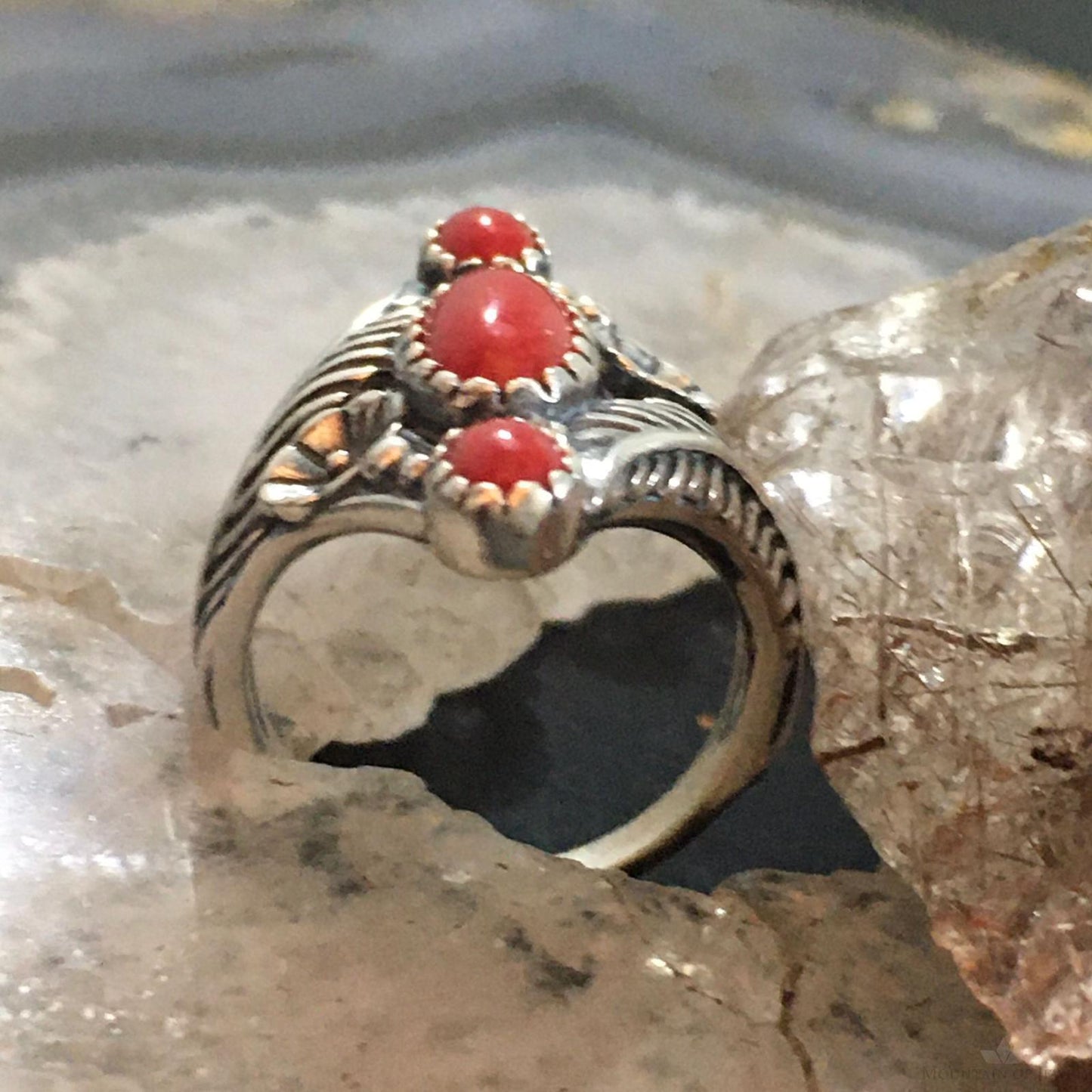 Carolyn Pollack Southwestern Style Sterling Silver 3 Red Jasper Elongated Ring